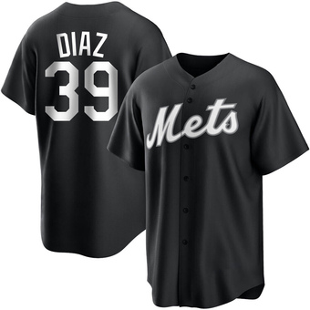Men's Edwin Diaz New York Black/White Replica Baseball Jersey (Unsigned No Brands/Logos)