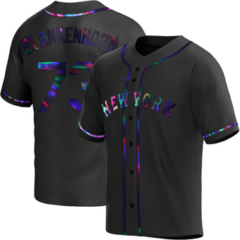Men's Travis Blankenhorn New York Black Holographic Replica Alternate Baseball Jersey (Unsigned No Brands/Logos)