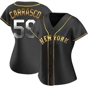 Women's Carlos Carrasco New York Black Golden Replica Alternate Baseball Jersey (Unsigned No Brands/Logos)