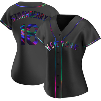 Women's Darryl Strawberry New York Black Holographic Replica Alternate Baseball Jersey (Unsigned No Brands/Logos)